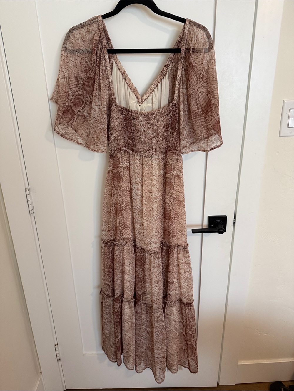 Anthropologie Taupe Snake-Print Midi Dress - Picture 2 of 5